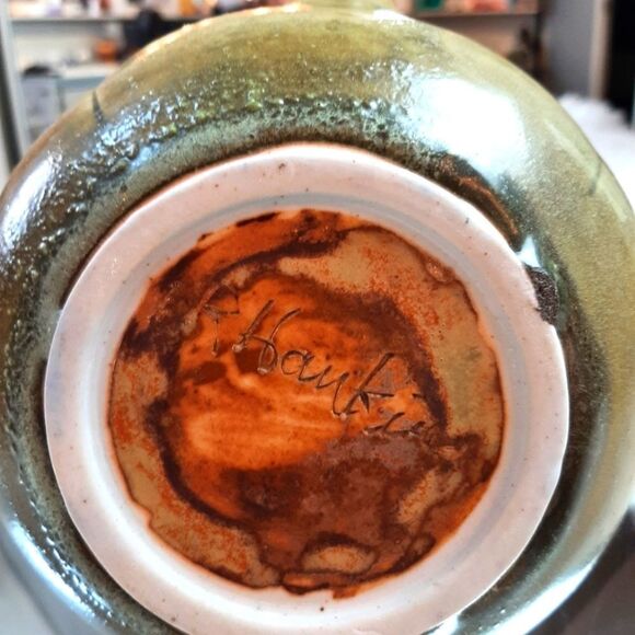 R. Hankia Vintage Rare  Porcelain Green  Orange‎ Tea Pot Signed 18R x10.5 T - Picture 10 of 13